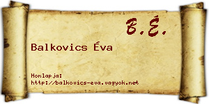Balkovics Éva névjegykártya